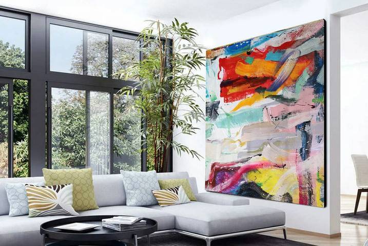 Contemporary Original Red Living Abstract Canvas Wall Art 3P5HK